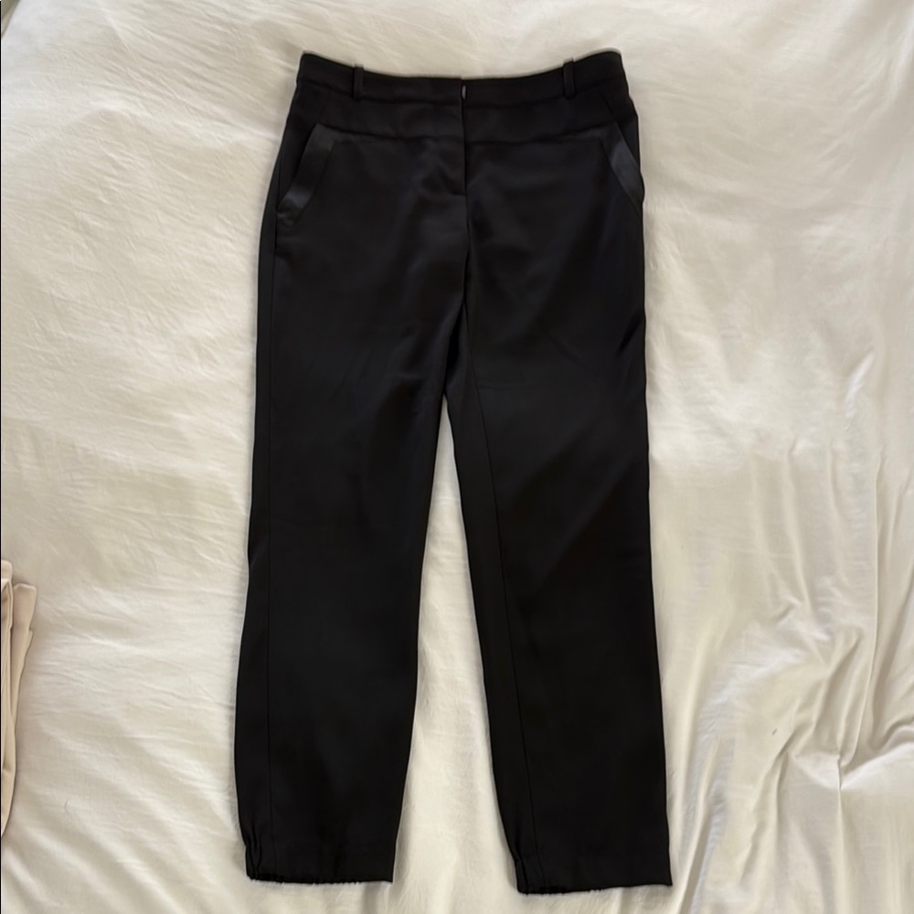 Elegant Black Satin-Trimmed Pants